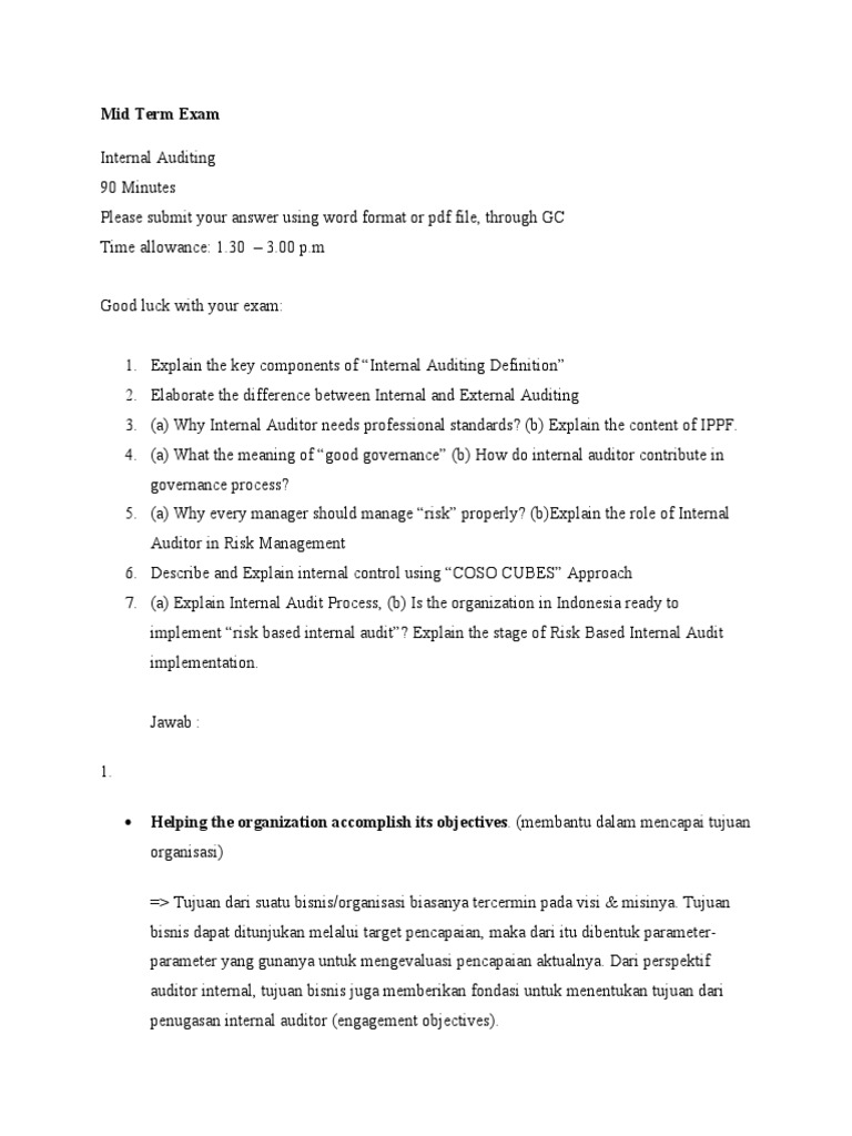 Internal Audit Mid Term Exam-English Class | PDF