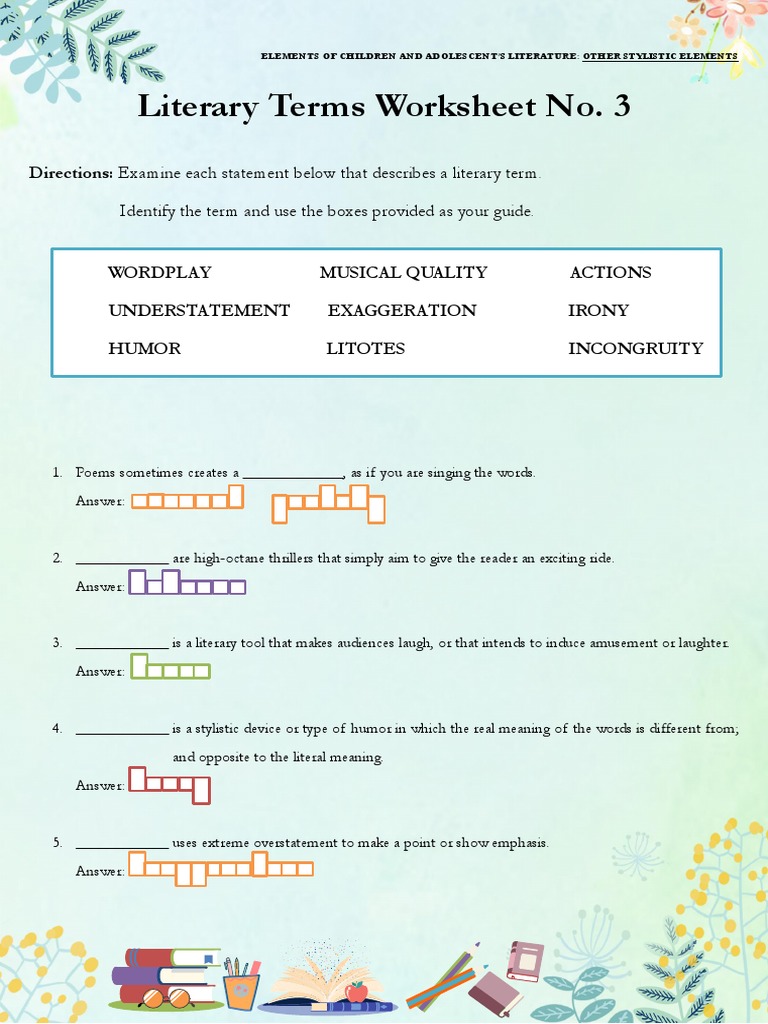 Literary Terms Worksheet No. 3 | PDF