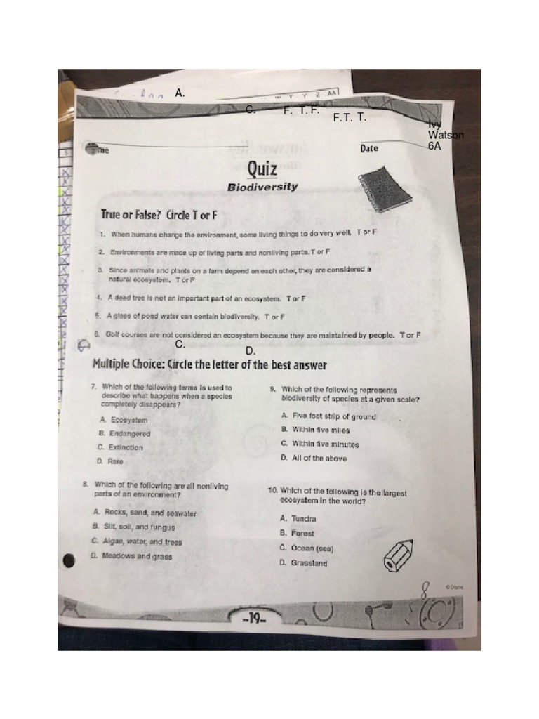 Biodiversity Bill Nye Quiz PDF