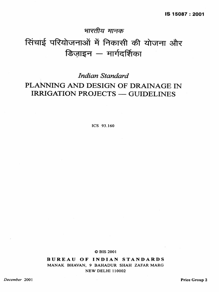 Indian Standard: Pla Ing and Design of Drainage IN Irrigation Projects ...