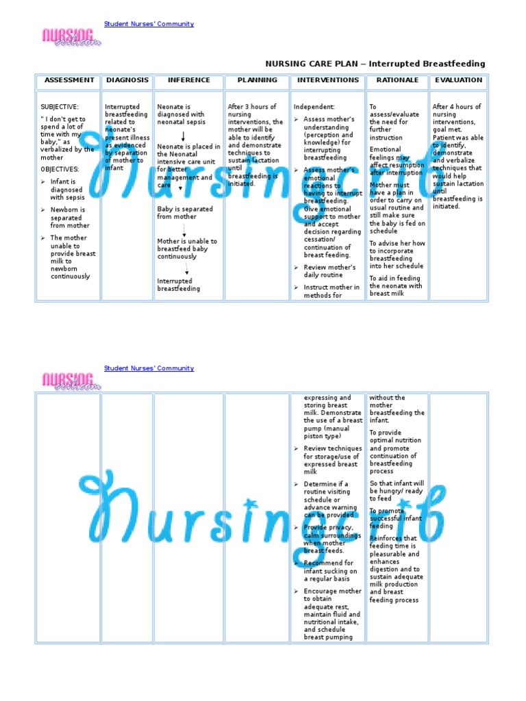NURSING CARE PLAN Interrupted Breastfeeding Student Nurses' Community