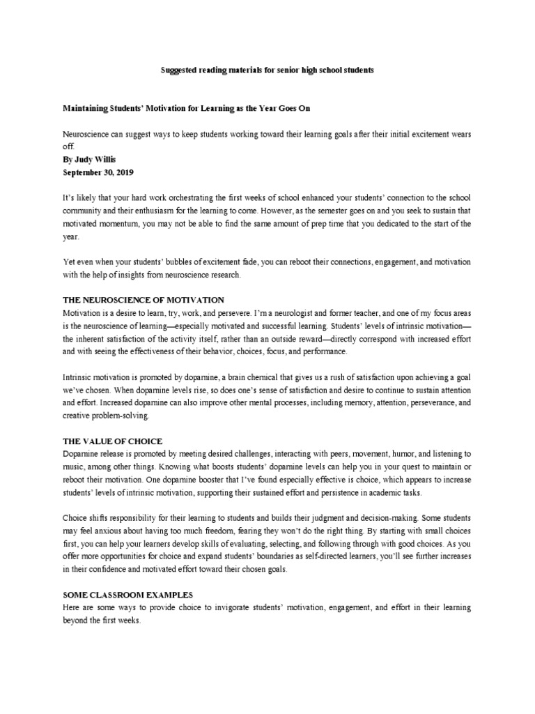 Suggested Reading Materials For Senior High School Students | PDF ...