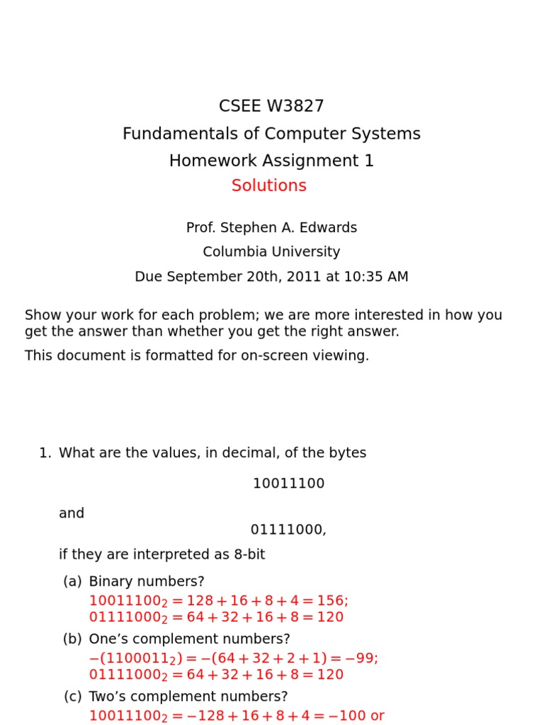 CSEE W3827 Fundamentals of Computer Systems Homework Assignment 1 | PDF ...