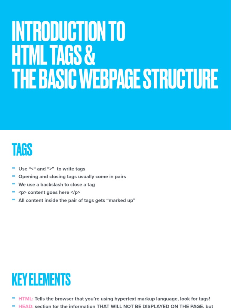 Introduction To HTML Tags & The Basic Webpage Structure | PDF | Html ...