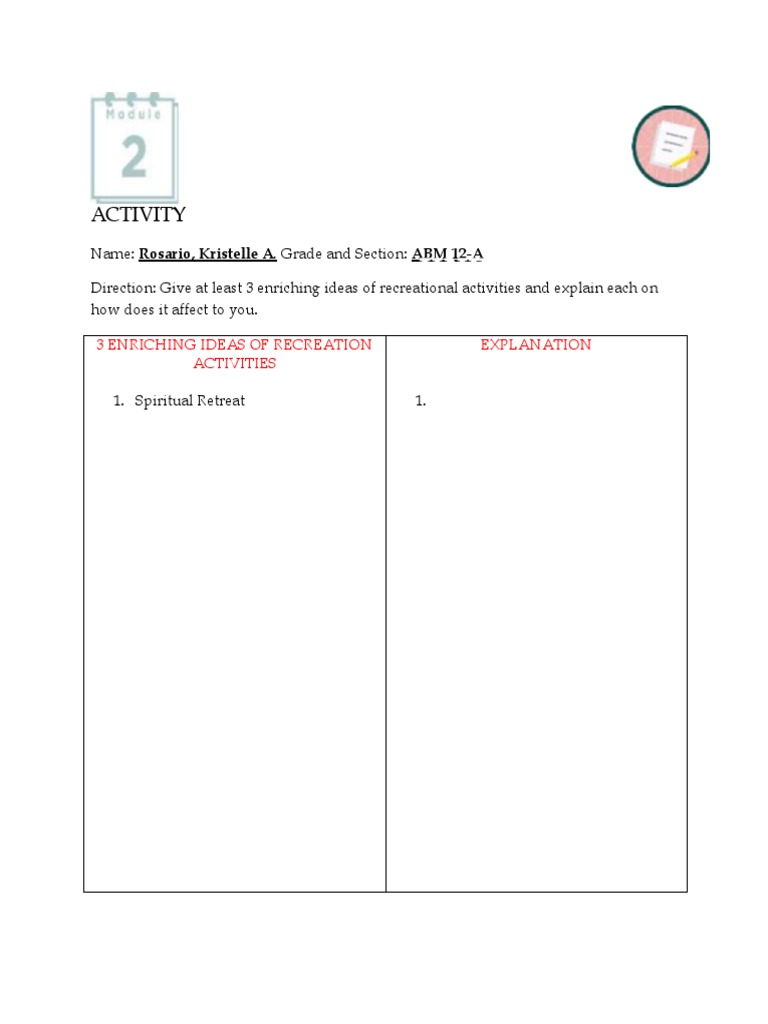Activity 3 Lesson 2 Rosario Abm 12-A | PDF | Self-Improvement | Science ...