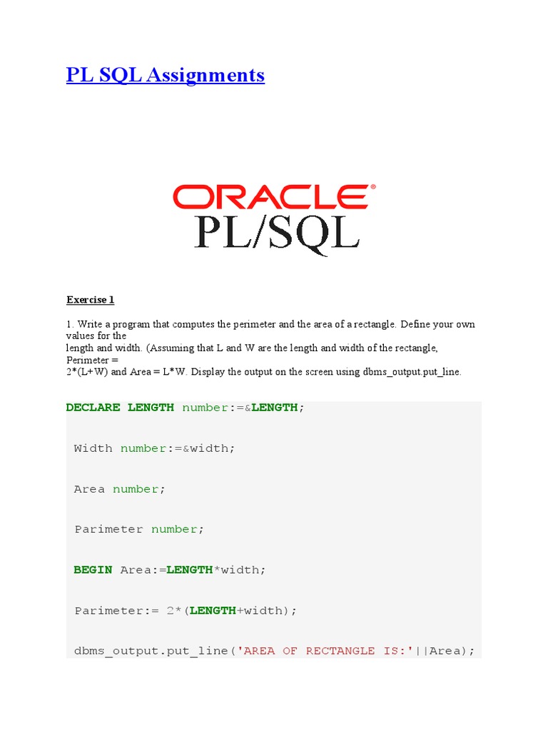 PL/SQL Assignments - Solutions to Common Programming Exercises | PDF ...