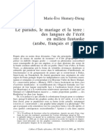 Humery-Dieng, Marie-Eve - Le Paradis Le Mariage Et La Terre - Des Langues de Lecrit en Milieu Fuutanke