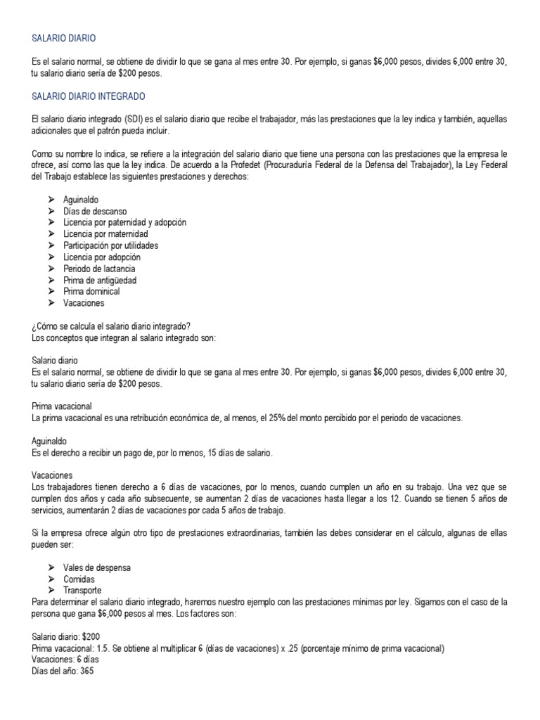 Salario Diario y Salario Diario Integrado | PDF | Salario | Economias
