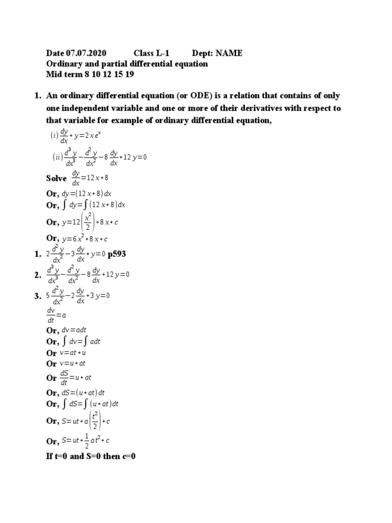 All Class NAME | PDF | Ordinary Differential Equation | Elementary ...