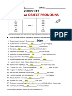 Subject Object Pronouns: Grammar Worksheet