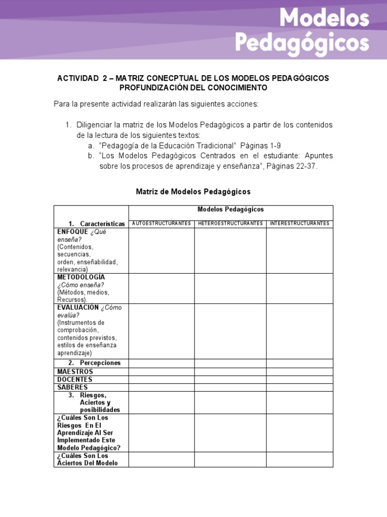 Cuadro Comparativo de Modelos Pedagógicos | PDF