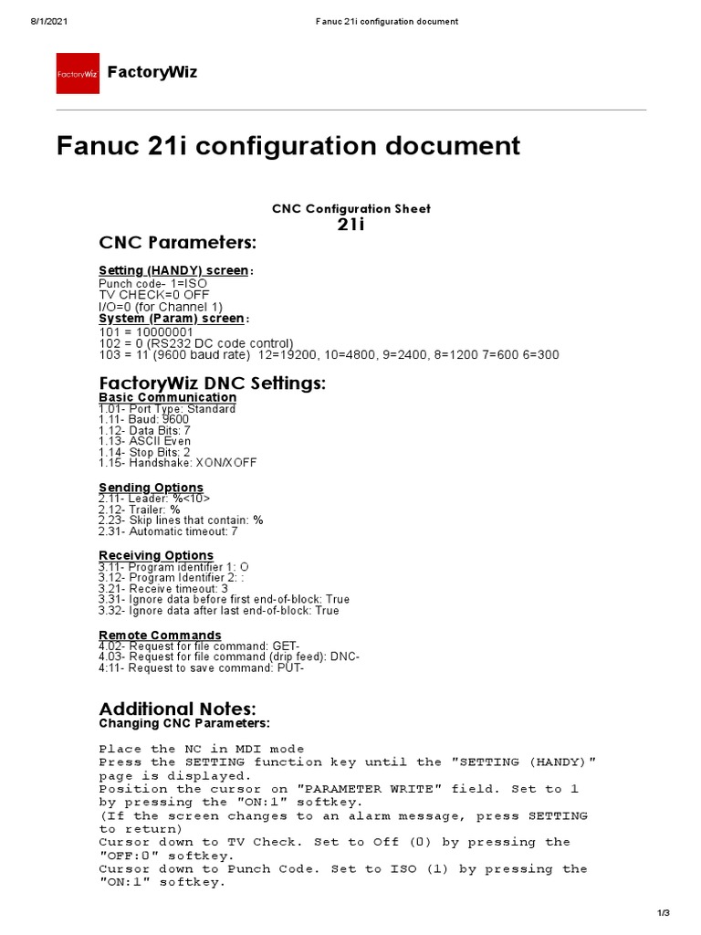 Fanuc 21i CNC Configuration Guide | PDF | Telecommunications | Computer ...