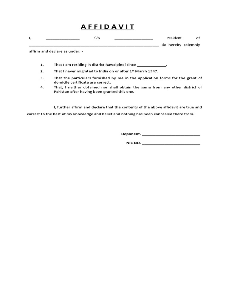 Deponent Affidavit for Domicile Certificate | PDF | Law