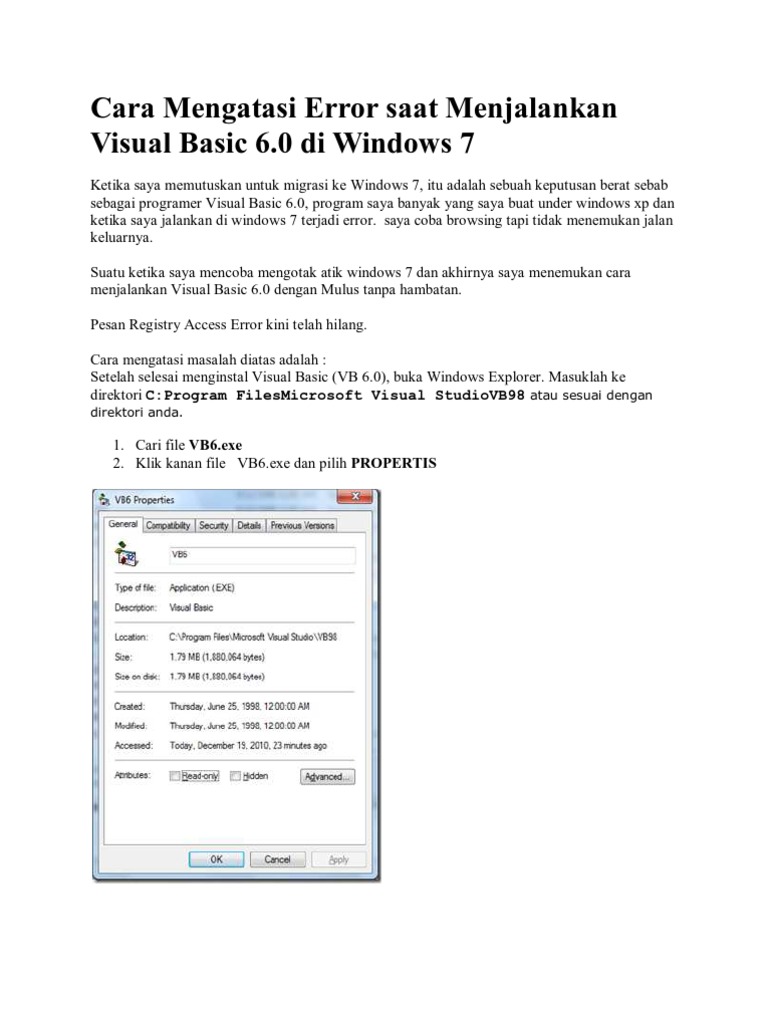 Mengatasi Error VB6 di Windows 7 | PDF