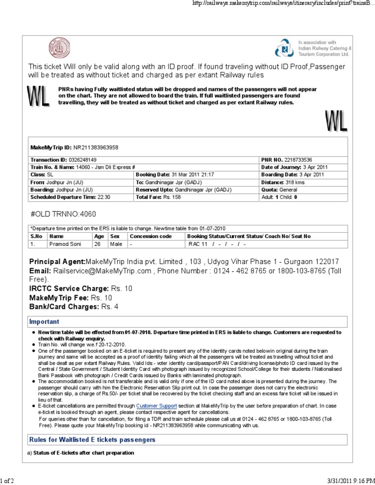 Rules for Waitlisted Train Passengers | PDF | Identity Document ...