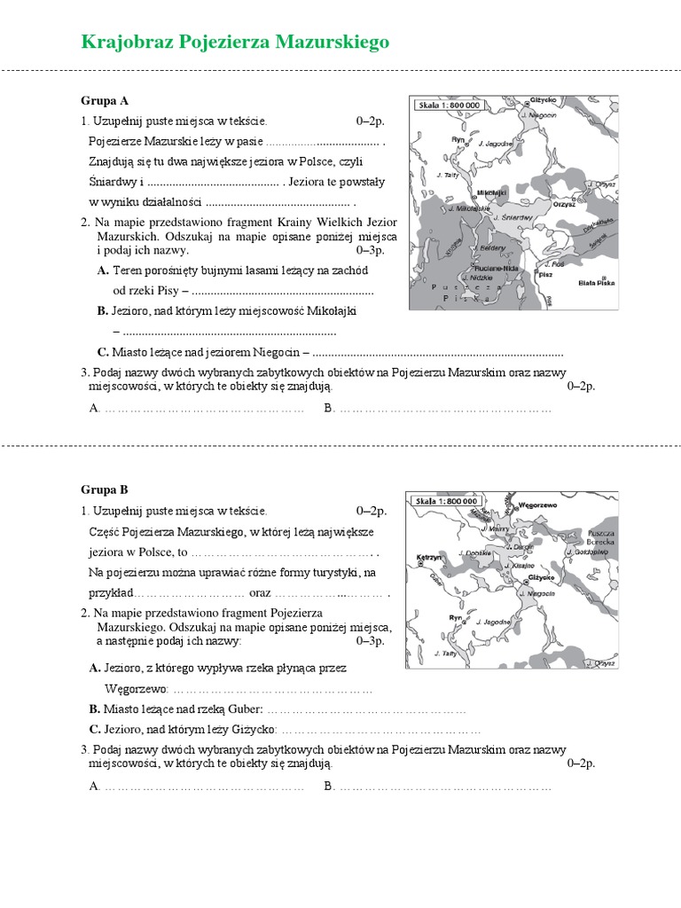 Krajobraz Pojezierza Mazurskiego Klasa 5 Kartkowka Krajobraz Pojezierza Mazurskiego | PDF