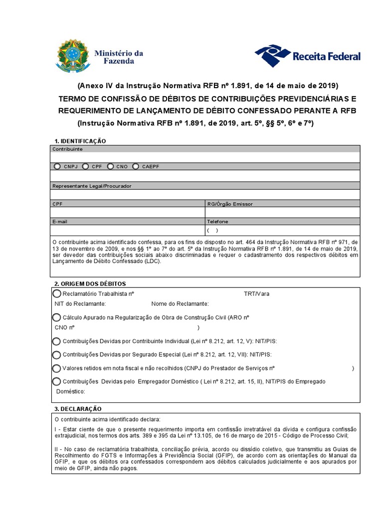 Termo de confiss o de d bitos de contribui es previdenci rias anexo