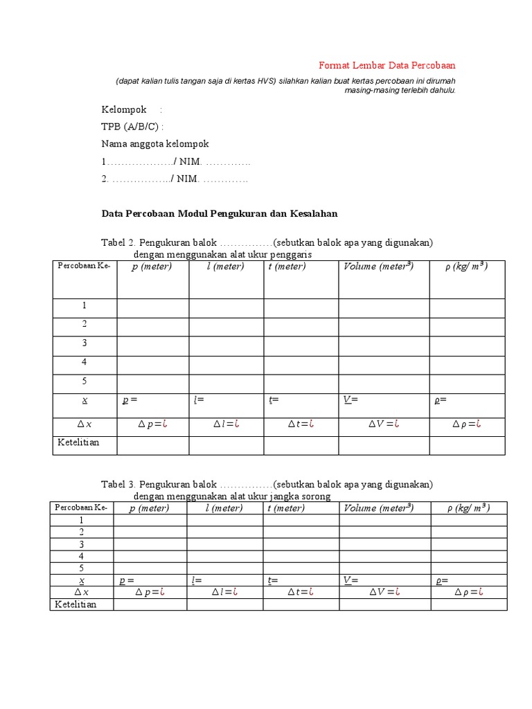 Format Lembar Data Percobaan | PDF