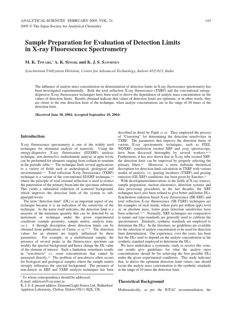 Sample Preparation For Evaluation of Detection Limits in XRay