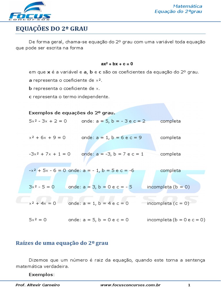 Equações de Segundo Grau: Conceitos Fundamentais e Métodos de Resolução ...