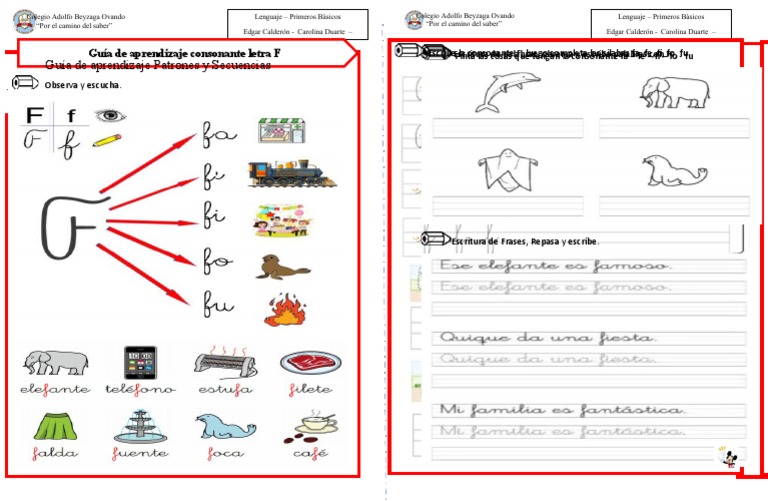 Guía de aprendizaje consonante F | PDF | Lingüística | Escritura
