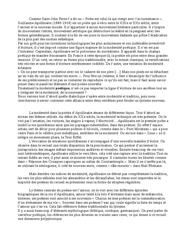 Dissertation Alcools Apollinaire Modernite Et Tradition Pdf
