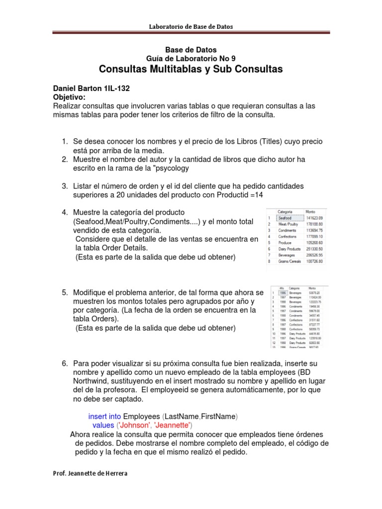 Consultas SQL Multitablas en Laboratorio | PDF | Informática | Gestión ...