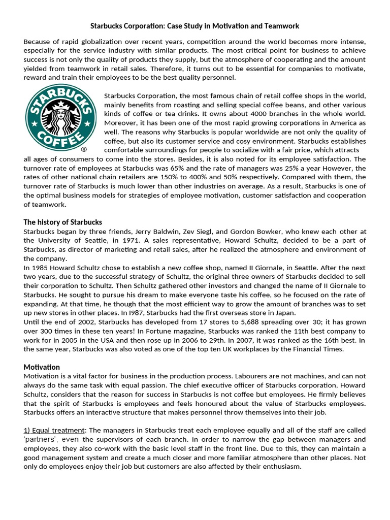 Starbucks: Teamwork and Motivation Strategies | PDF | Starbucks ...