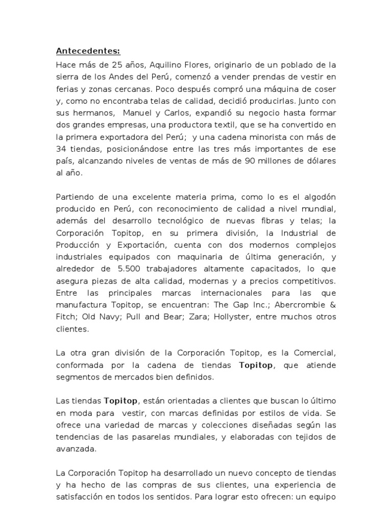 Historia y Expansión de Topitop | PDF | Calidad (comercial) | Perú
