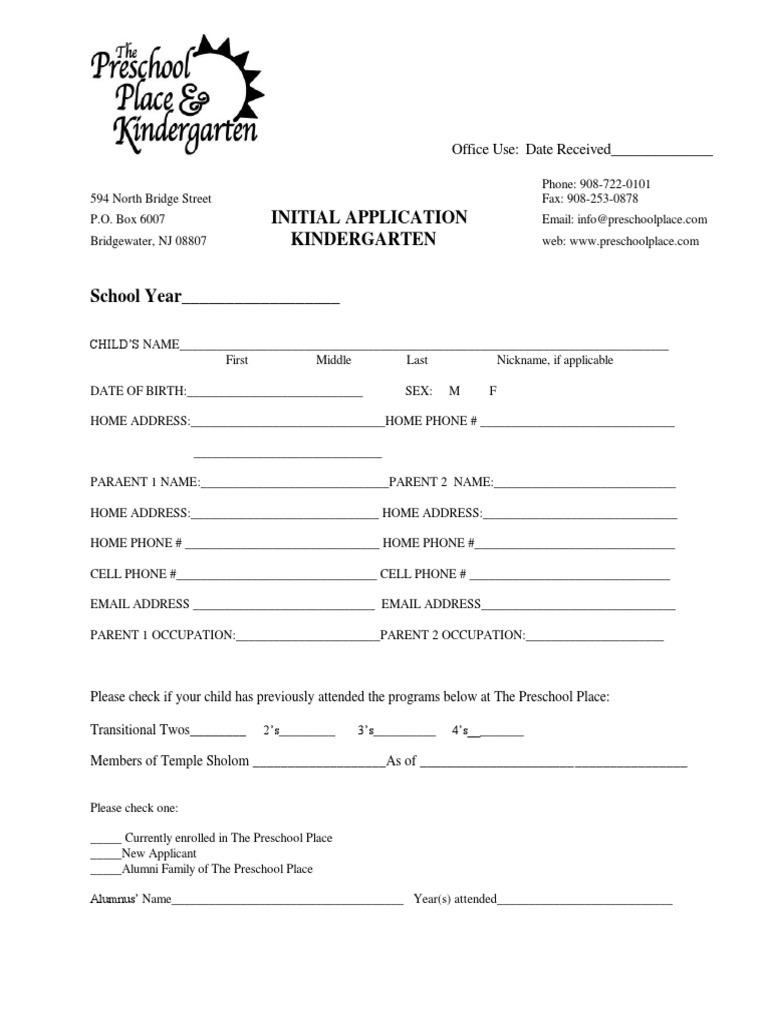 Initial Application Kindergarten REVISED | PDF | Kindergarten | Preschool
