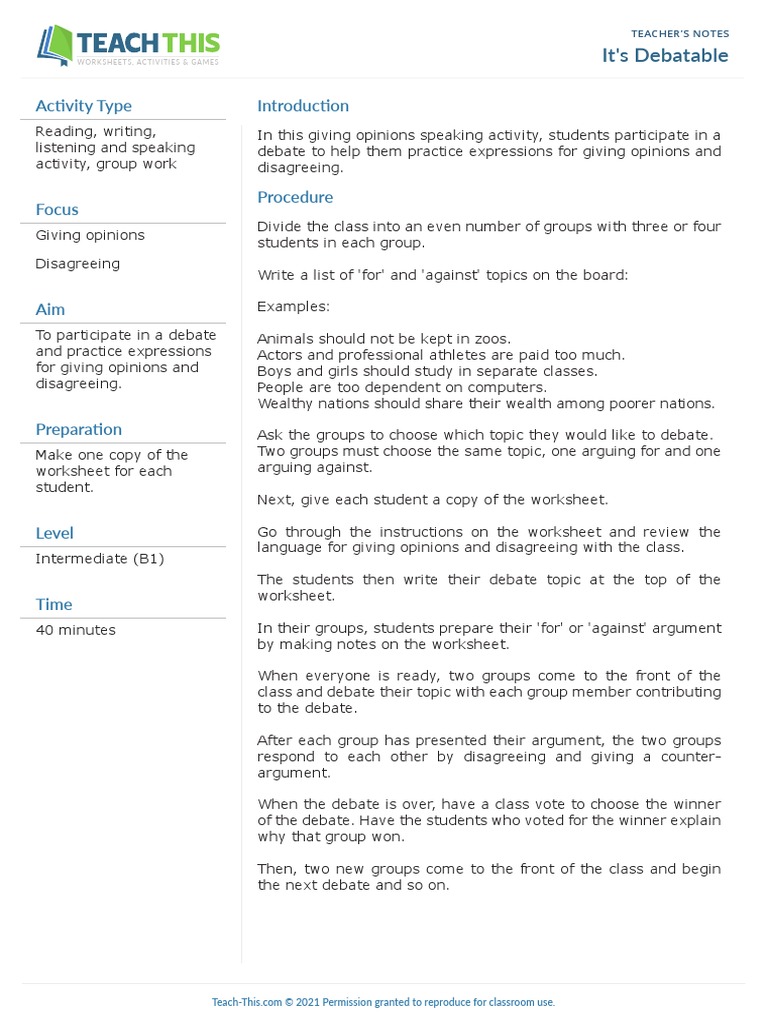 It's Debatable: Activity Type | PDF | Cognition | Communication