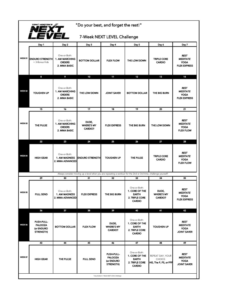 7-Week Next Level Challenge Schedule | PDF