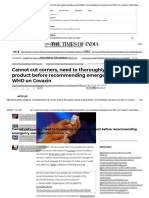 Eul - Cannot Cut Corners, Need To Thoroughly Evaluate Product Before Recommending Emergency Use - WHO On Covaxin - India News - Times of India