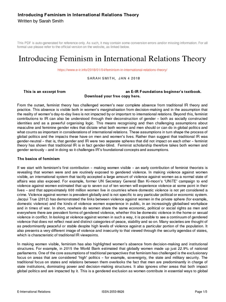 Feminism's Role in Global Politics | PDF | Gender | Gender Studies