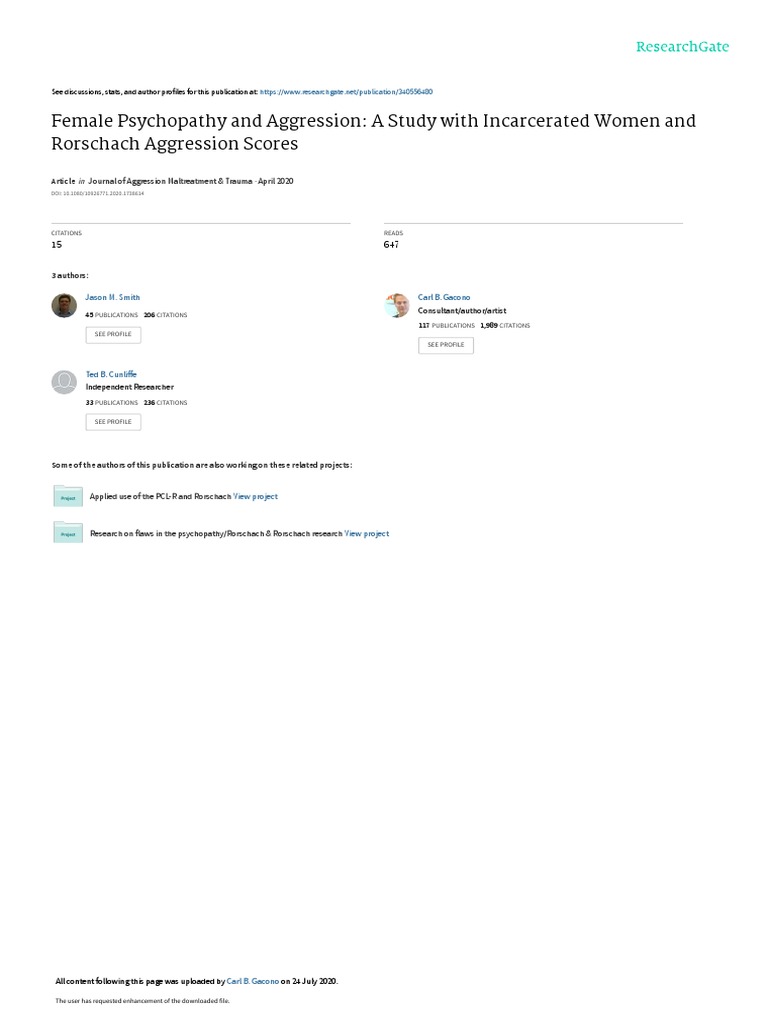 Female Psychopathy and Aggression: A Study With Incarcerated Women and ...