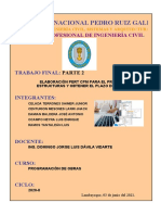 Universidad Nacional Pedro Ruiz Gallo - Trabajo Final: Parte 2 - Elaboración PERT CPM para el Presupuesto de Estructuras y Obtener el Plazo de Ejecución