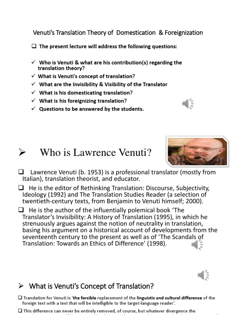 Venuti's Domestication and Foreignization | PDF | Translations | Human ...
