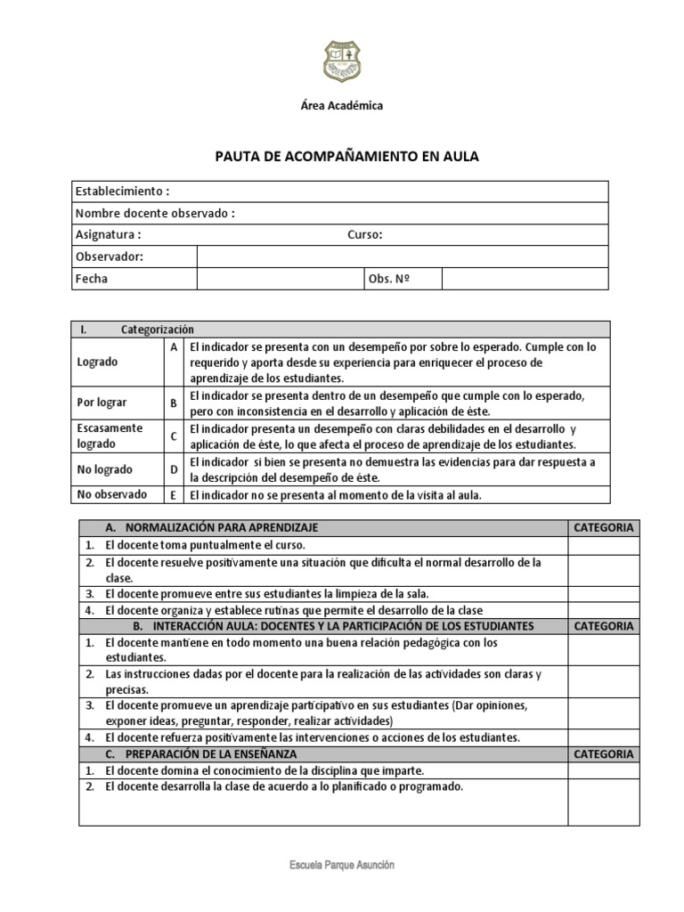 PAUTA DE ACOMPAÑAMIENTO EN AULA (Docentes) | PDF | Maestros | Aprendizaje