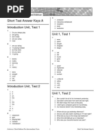 Short Test Answer Keys A