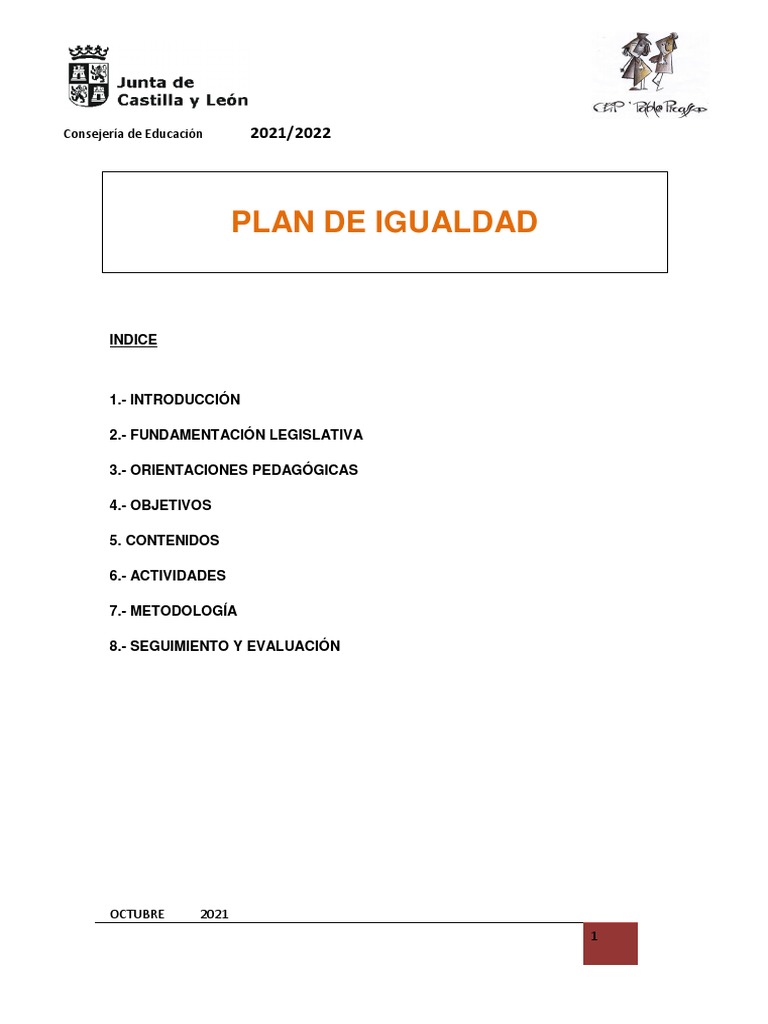 Plan de Igualdad en Educación 2021/2022 | PDF | Estudios de género ...