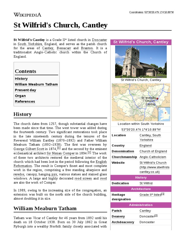 ST Wilfrid's Cantley Is A Grade II Listed Church in Doncaster PDF