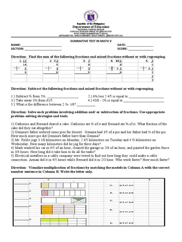 1st QUARTER-week 5-6 MATH-V-SUMMATIVE-TEST | PDF