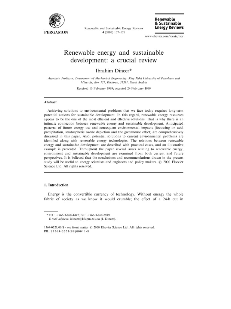 Renewable Energy and Sustainable Development: A Crucial Review | PDF ...