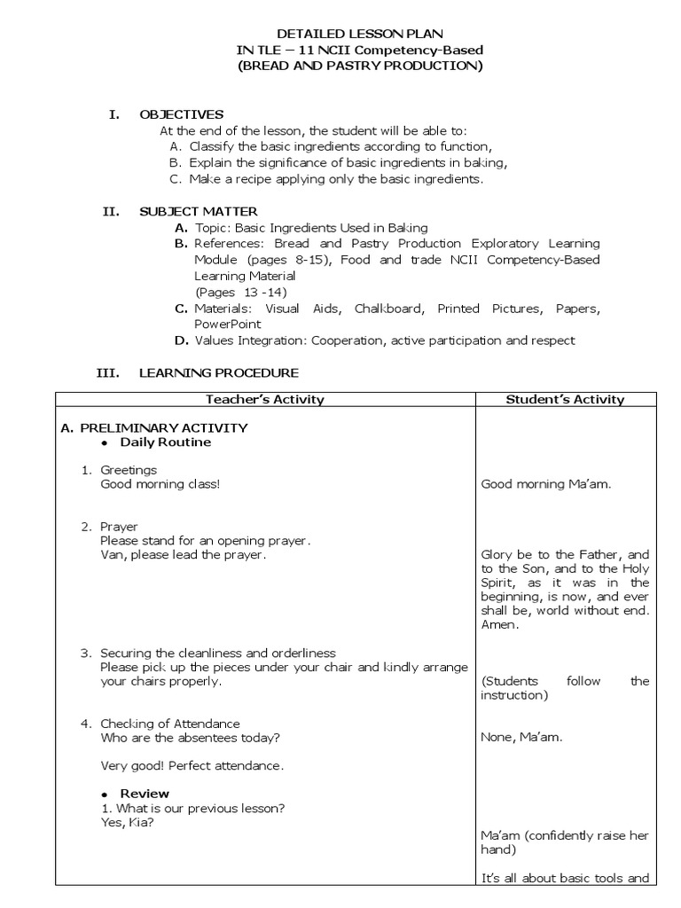 Lesson Plan: Baking Ingredients for Grade 2 | PDF | Breads | Dough
