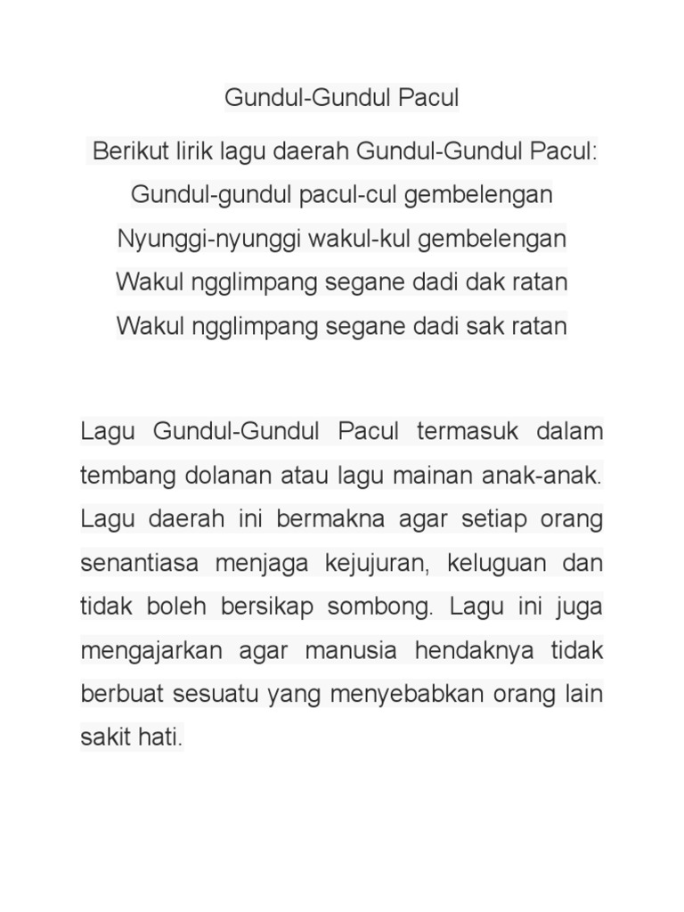 Lagu Daerah Gundul Gundul Pacul | PDF