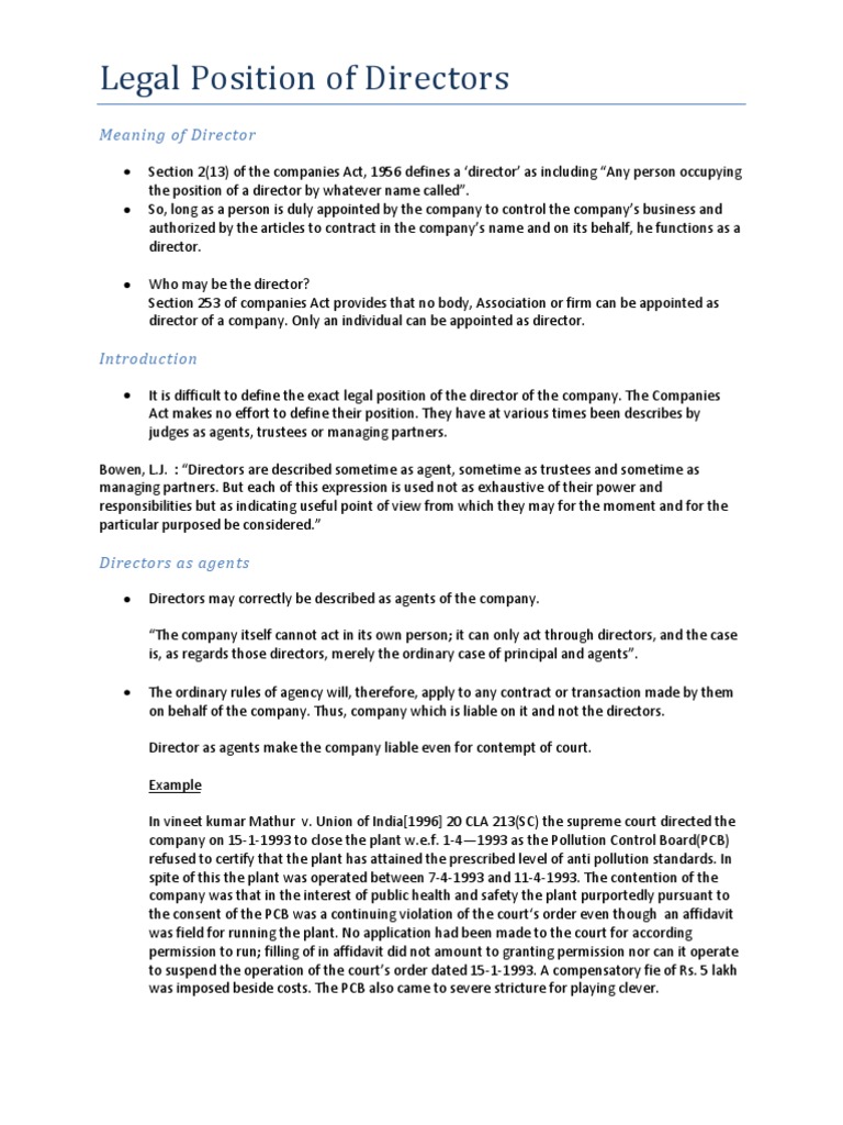 Legal Position of Directors Trustee Employment