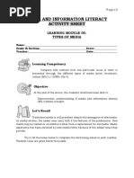 Media and Information Literacy Activity Sheet: Learning Module 05: Types of Media