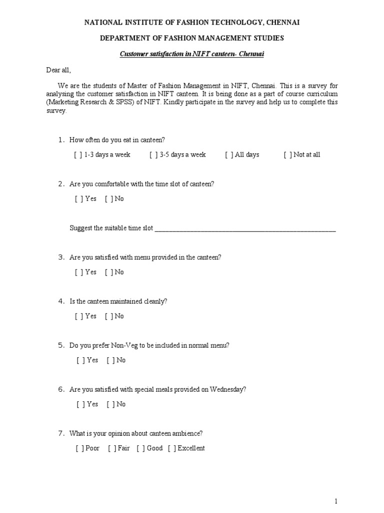 Customer satisfaction thesis questionnaire