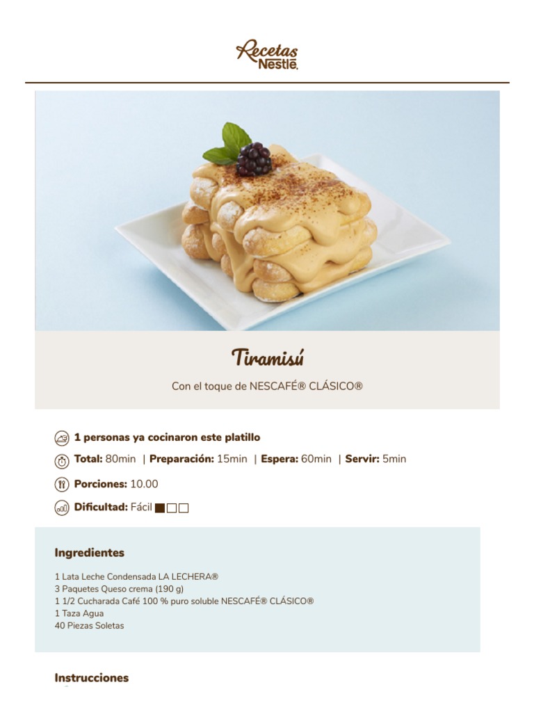 Tiramisú - Recetas Nestlé | PDF | Cocina, comidas y vino, image size:768x1024