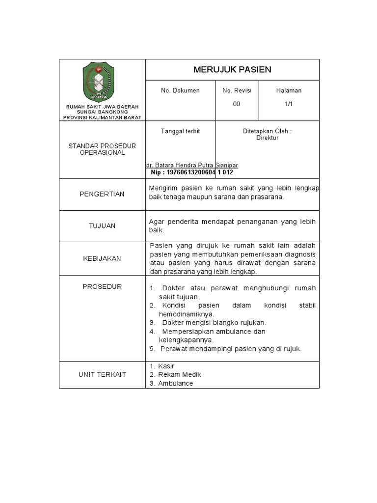 SOP Rujukan Pasien ke Rumah Sakit | PDF